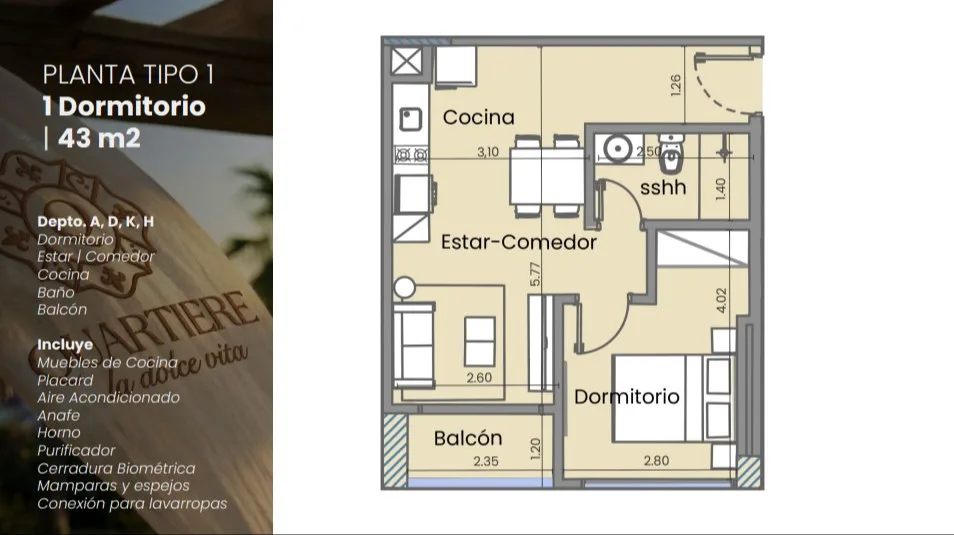 1 Dormitorio 43m²