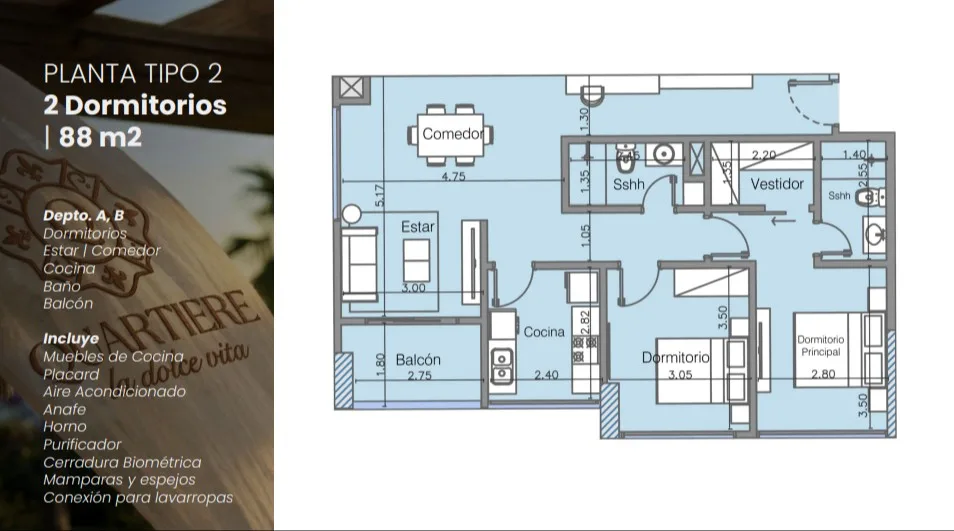 2 Dormitorios 88m²