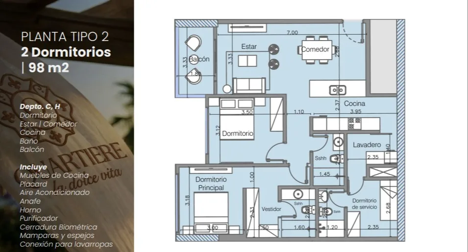 2 Dormitorios 98m²